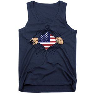 USA Superhero Ripped American Flag Tank Top