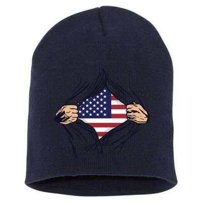 USA Superhero Ripped American Flag Short Acrylic Beanie