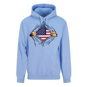 USA Superhero Ripped American Flag Unisex Surf Hoodie