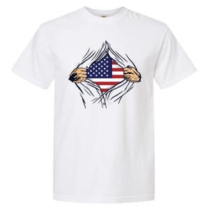 USA Superhero Ripped American Flag Garment-Dyed Heavyweight T-Shirt