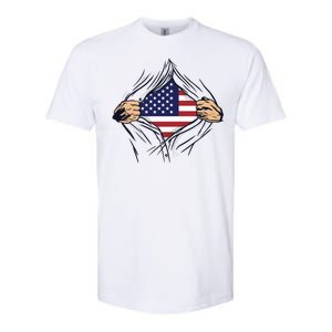 USA Superhero Ripped American Flag Softstyle CVC T-Shirt