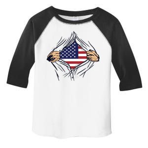 USA Superhero Ripped American Flag Toddler Fine Jersey T-Shirt