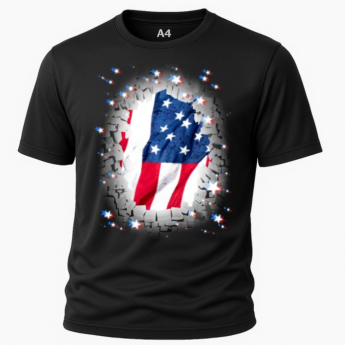 USA Torn Star American Flag Cooling Performance Crew T-Shirt