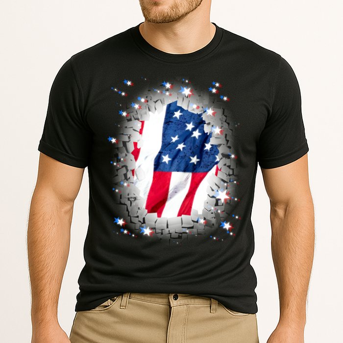 USA Torn Star American Flag Cooling Performance Crew T-Shirt