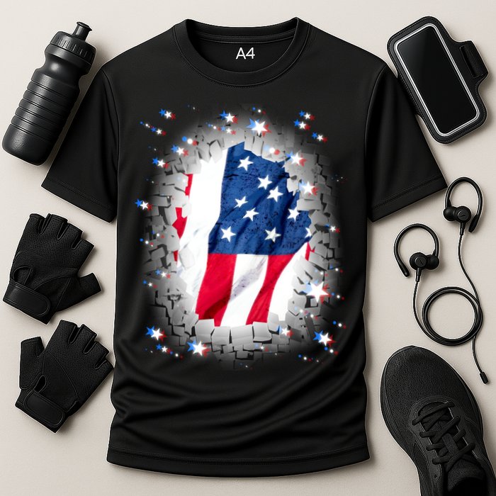 USA Torn Star American Flag Cooling Performance Crew T-Shirt