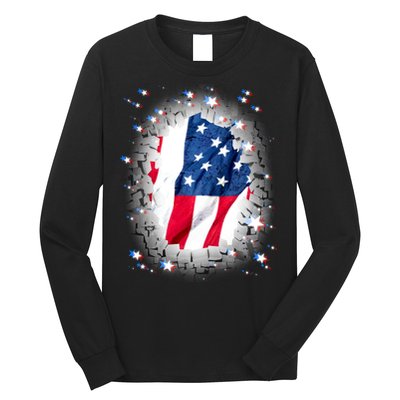 USA Torn Star American Flag Long Sleeve Shirt