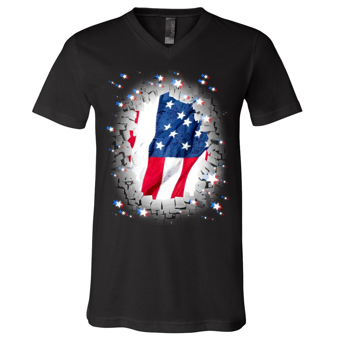 USA Torn Star American Flag V-Neck T-Shirt