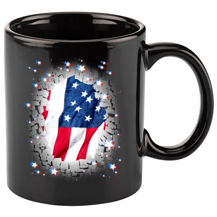 USA Torn Star American Flag 11oz C Handle Ceramic Mug
