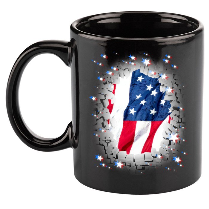USA Torn Star American Flag 11oz C Handle Ceramic Mug