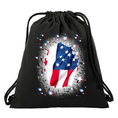 USA Torn Star American Flag Drawstring Bag