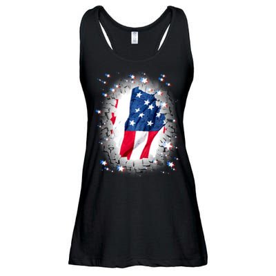 USA Torn Star American Flag Ladies Essential Flowy Tank