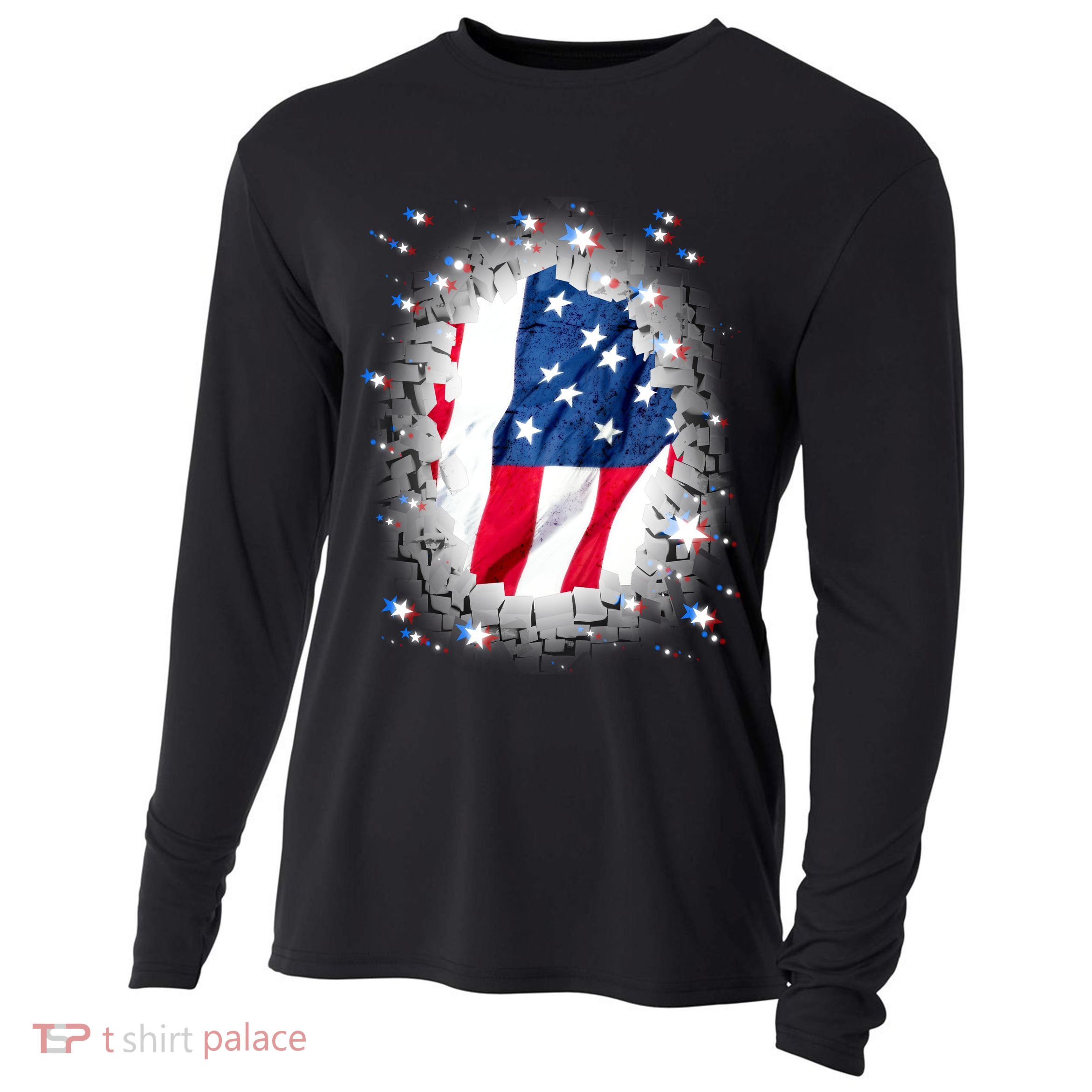 USA Torn Star American Flag Cooling Performance Long Sleeve Crew