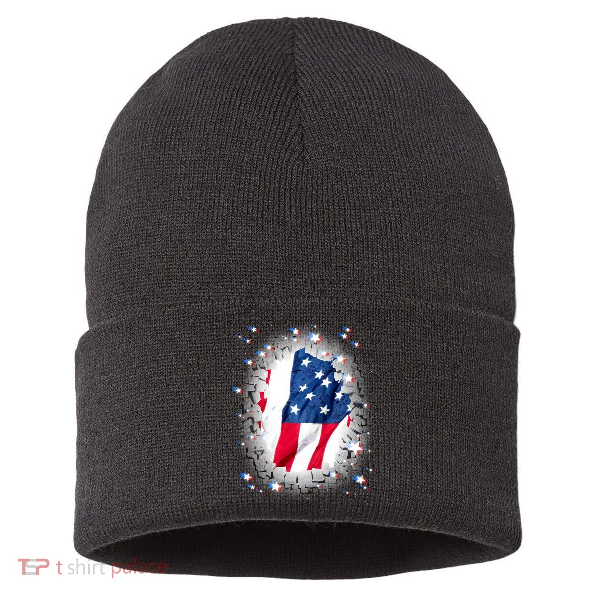 USA Torn Star American Flag Sustainable Knit Beanie