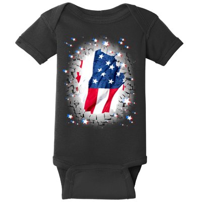USA Torn Star American Flag Baby Bodysuit