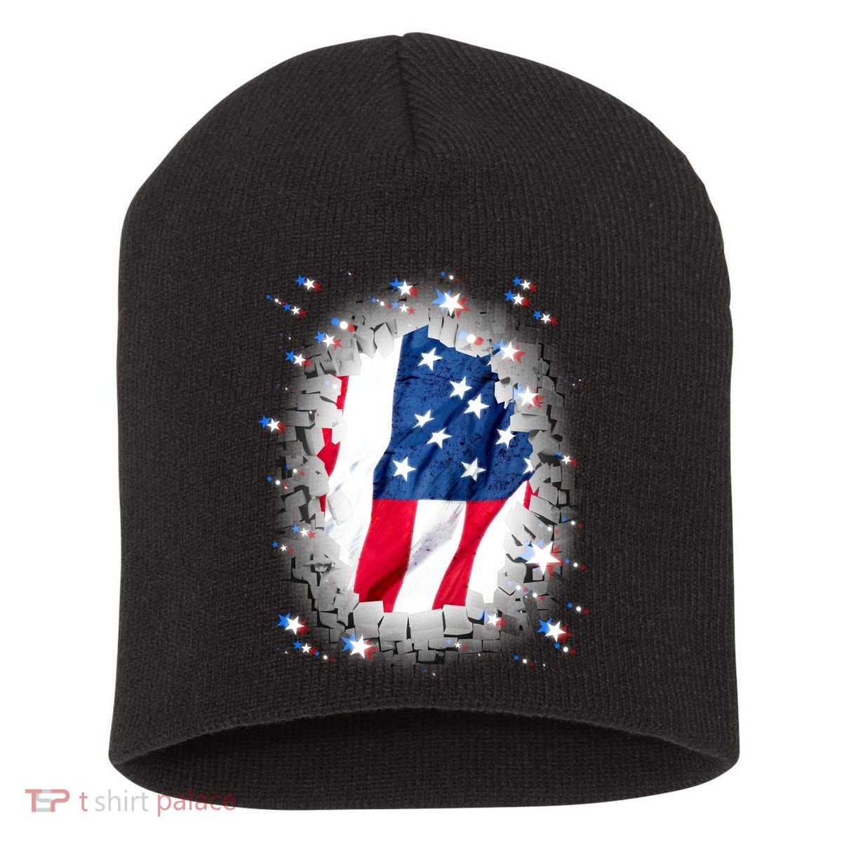 USA Torn Star American Flag Short Acrylic Beanie