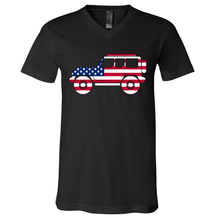 USA Truck American Flag V-Neck T-Shirt