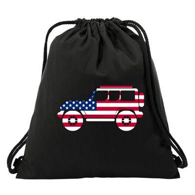 USA Truck American Flag Drawstring Bag