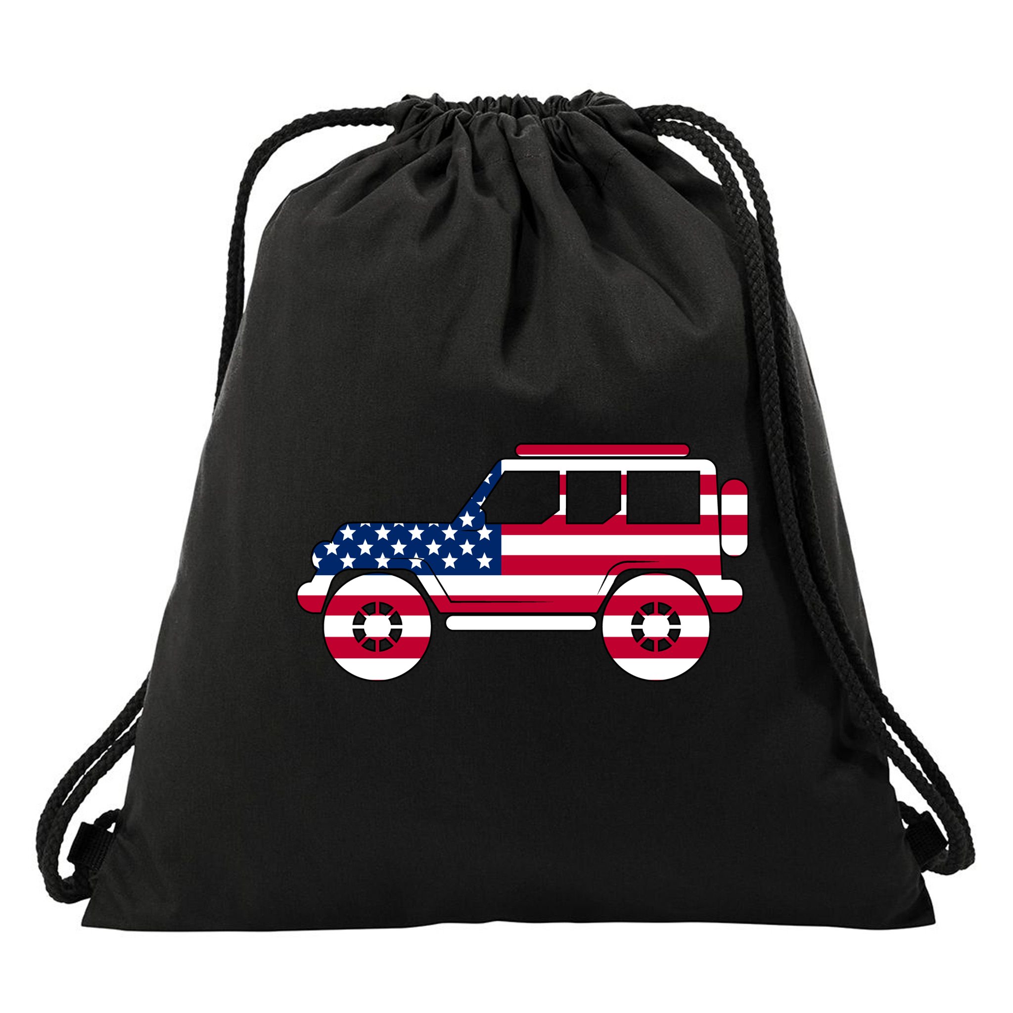 USA Truck American Flag Drawstring Bag
