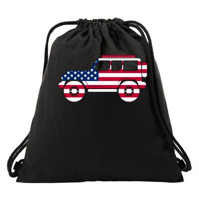 USA Truck American Flag Drawstring Bag