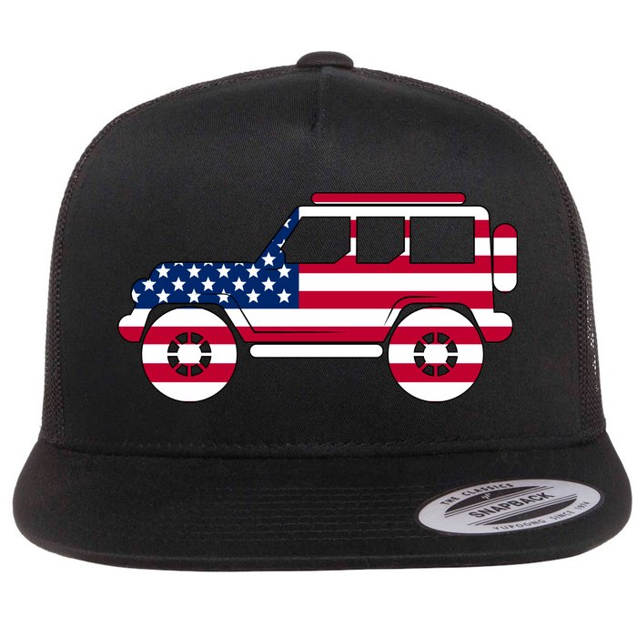 USA Truck American Flag Flat Bill Trucker Hat