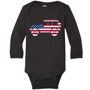 USA Truck American Flag Baby Long Sleeve Bodysuit