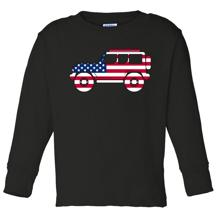 USA Truck American Flag Toddler Long Sleeve Shirt