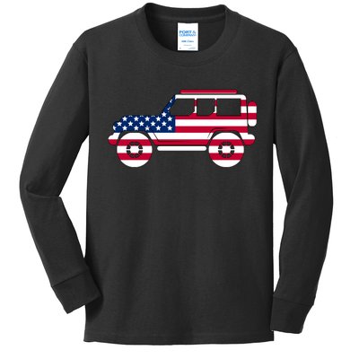 USA Truck American Flag Kids Long Sleeve Shirt