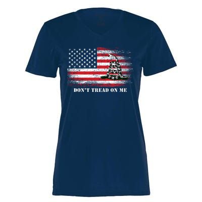 USA Vintage Flag Don't Tread On Me Women's Momentum V-Neck T-Shirt