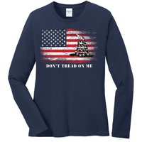 USA Vintage Flag Don't Tread On Me Ladies Long Sleeve Shirt