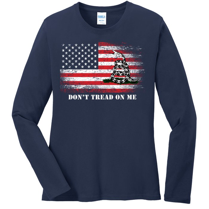 USA Vintage Flag Don't Tread On Me Ladies Long Sleeve Shirt