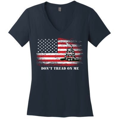 USA Vintage Flag Don't Tread On Me Women's V-Neck T-Shirt