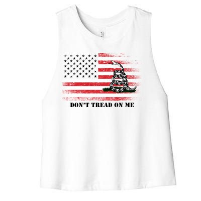 USA Vintage Flag Don't Tread On Me Women's Racerback Cropped Tank