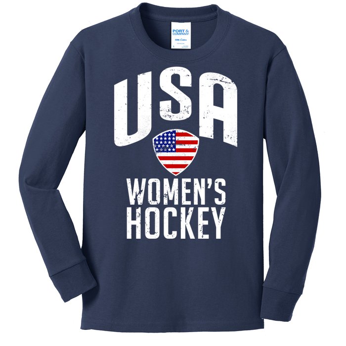 USA Women's Hockey Winter Sports Games Kids Long Sleeve Shirt