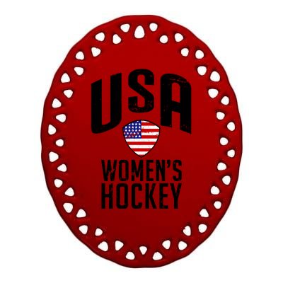 USA Women's Hockey Winter Sports Games Ceramic Oval Ornament