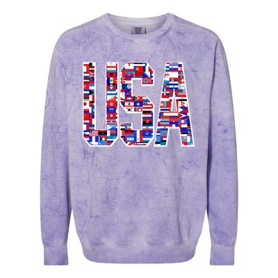 USA World Flags Pattern Colorblast Crewneck Sweatshirt