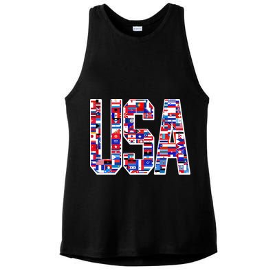 USA World Flags Pattern Ladies PosiCharge Tri-Blend Wicking Tank