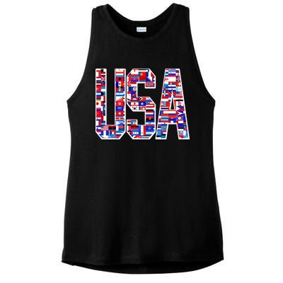 USA World Flags Pattern Ladies PosiCharge Tri-Blend Wicking Tank