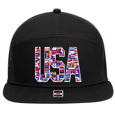 USA World Flags Pattern 7 Panel Mesh Trucker Snapback Hat