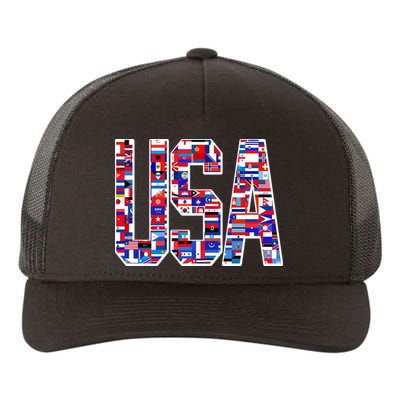 USA World Flags Pattern Yupoong Adult 5-Panel Trucker Hat