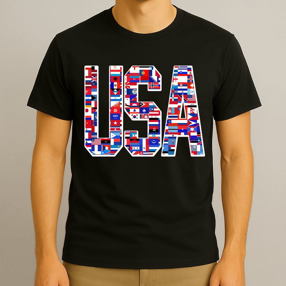USA World Flags Pattern T-Shirt