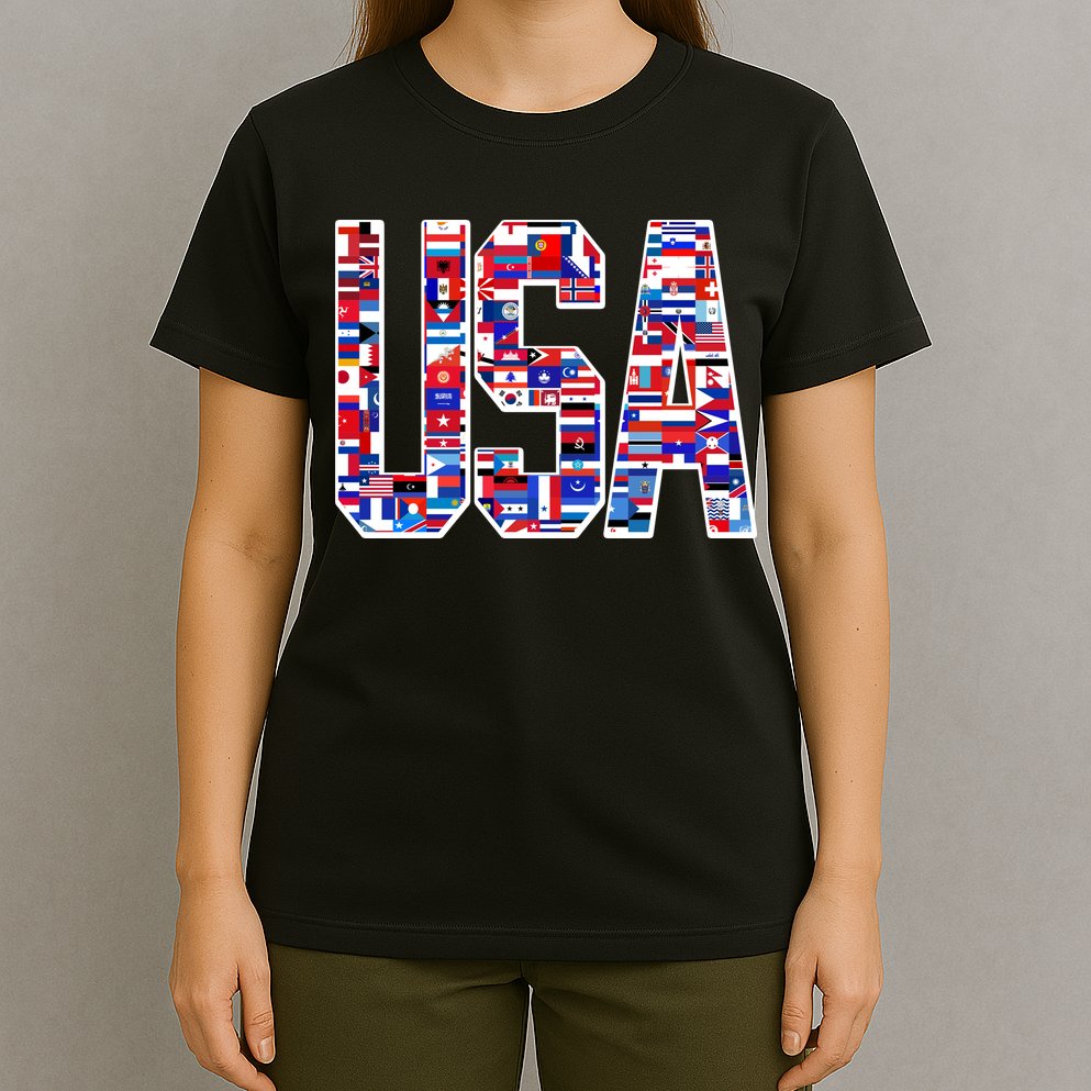 USA World Flags Pattern T-Shirt