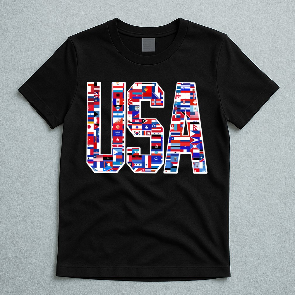 USA World Flags Pattern T-Shirt