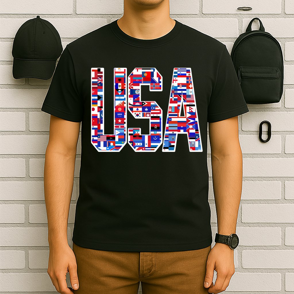 USA World Flags Pattern T-Shirt