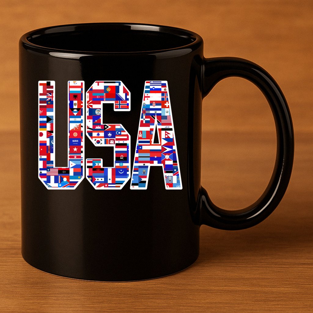 USA World Flags Pattern 11oz C Handle Ceramic Mug