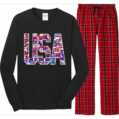 USA World Flags Pattern Long Sleeve Pajama Set