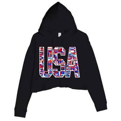 USA World Flags Pattern Crop Fleece Hoodie