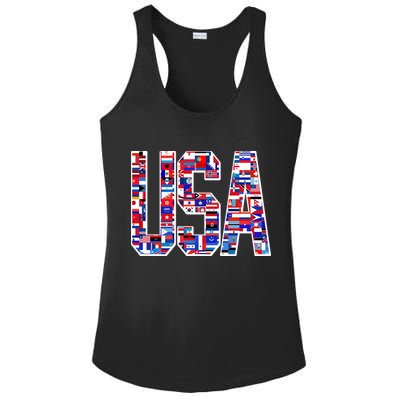 USA World Flags Pattern Ladies PosiCharge Competitor Racerback Tank