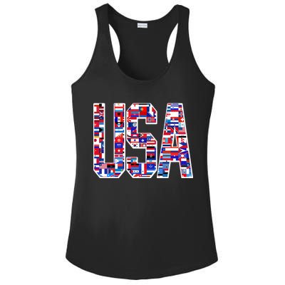 USA World Flags Pattern Ladies PosiCharge Competitor Racerback Tank