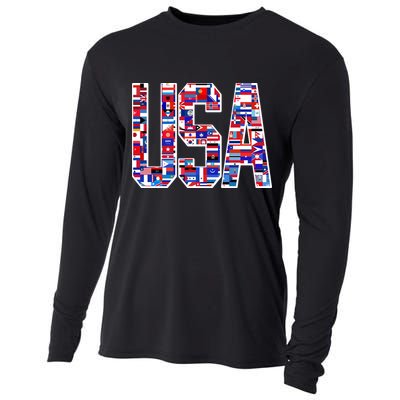 USA World Flags Pattern Cooling Performance Long Sleeve Crew