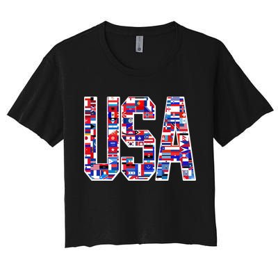USA World Flags Pattern Crop Top